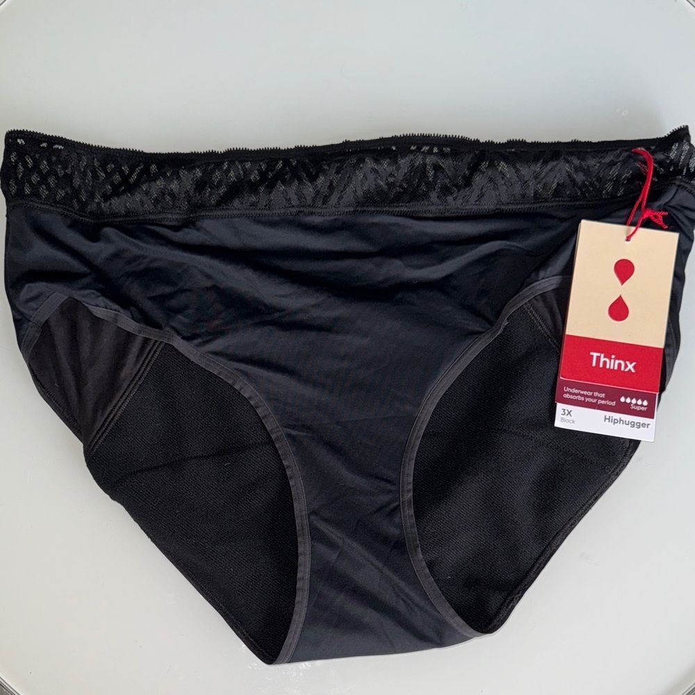 🔥Thinx Black HipHugger Panties Sz 3X New